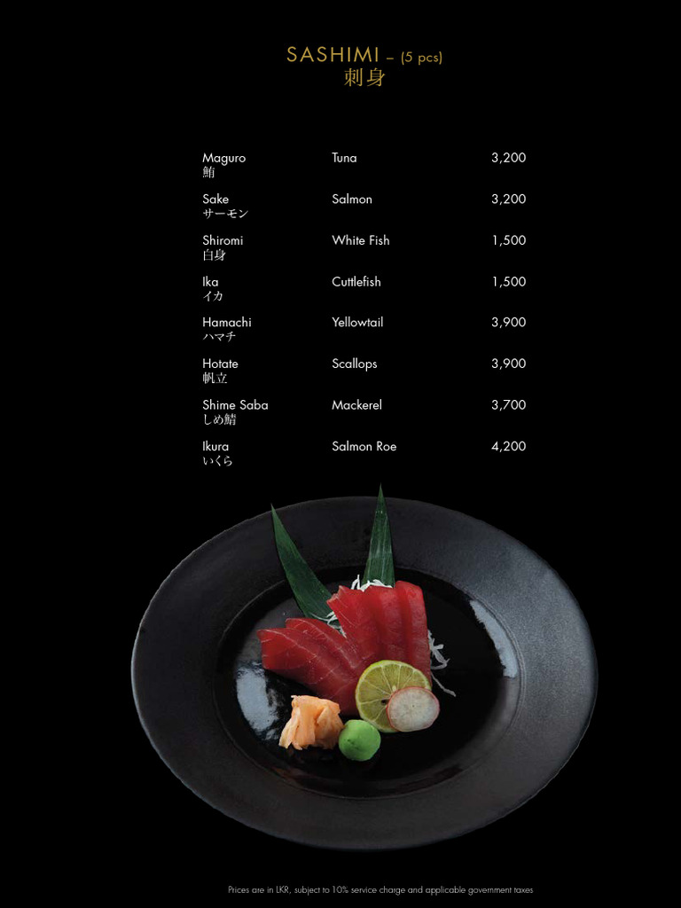Sushi Sashimi Menu | PDF | Sushi | Foods