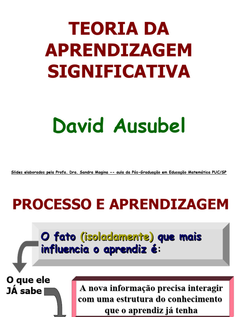 Teoria Da Aprendizagem Signific | PDF | Aprendizado | Conhecimento
