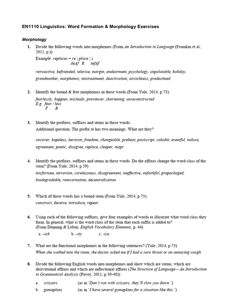 Word Formation and Morphology Exercises | PDF | Word | Linguistic Typology