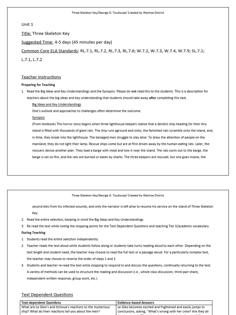 Three Skeleton Key Worksheet
