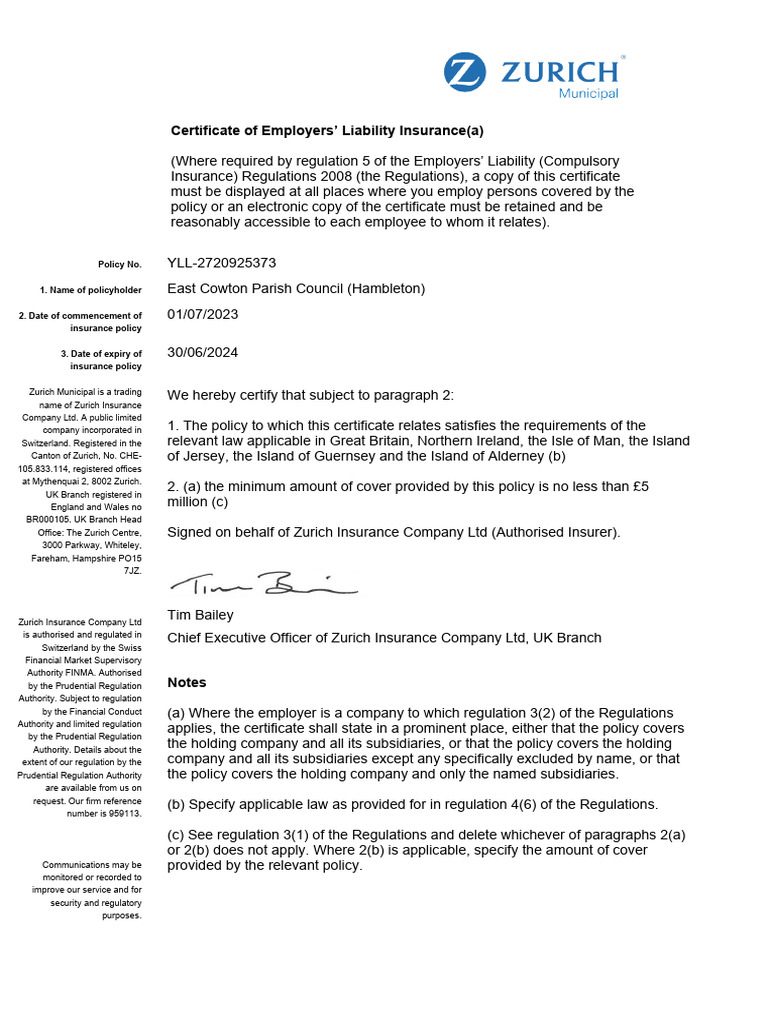 Employers' Liability Insurance Notice | PDF | Insurance | Regulation