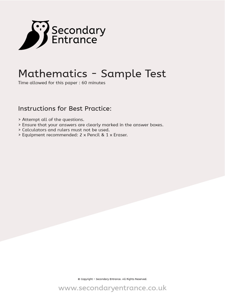 Maths Sample Test (Secondary Entrance) 2 | PDF | Speed | Mathematics