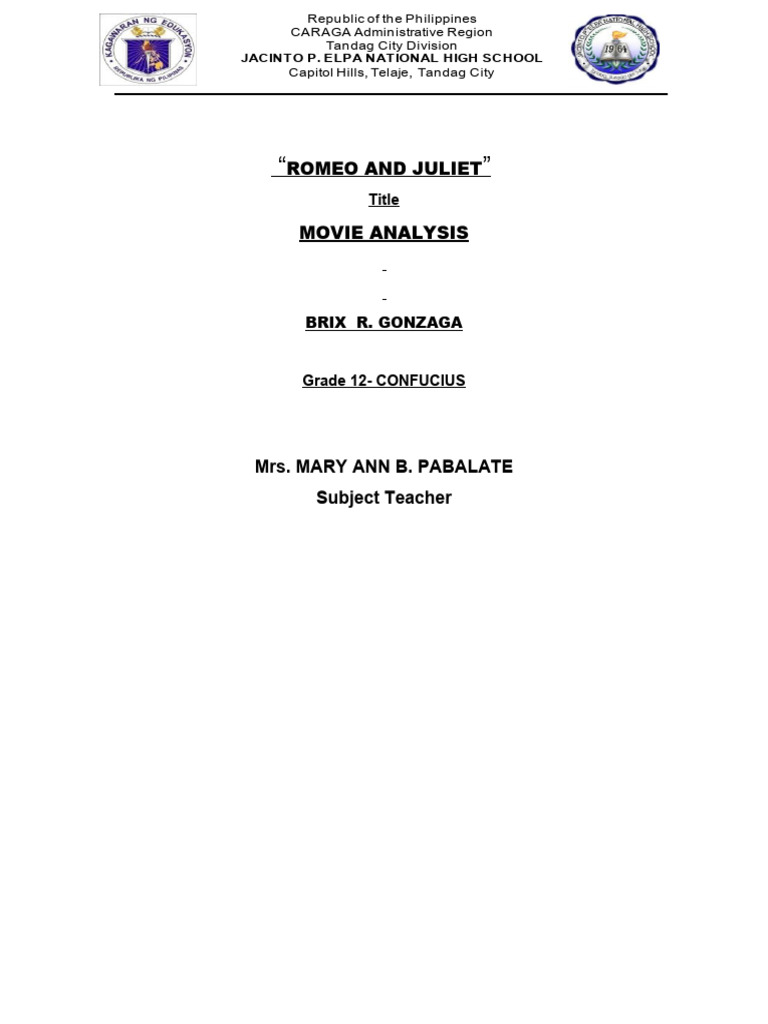 Romeo and Juliet Movie Analysis | PDF | Characters In Romeo And Juliet ...