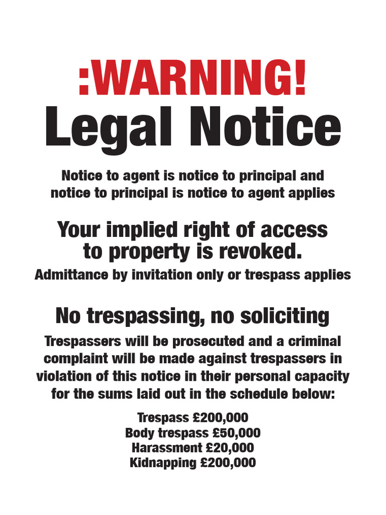 Tresspass Notice PDF Trespass Legal Liability