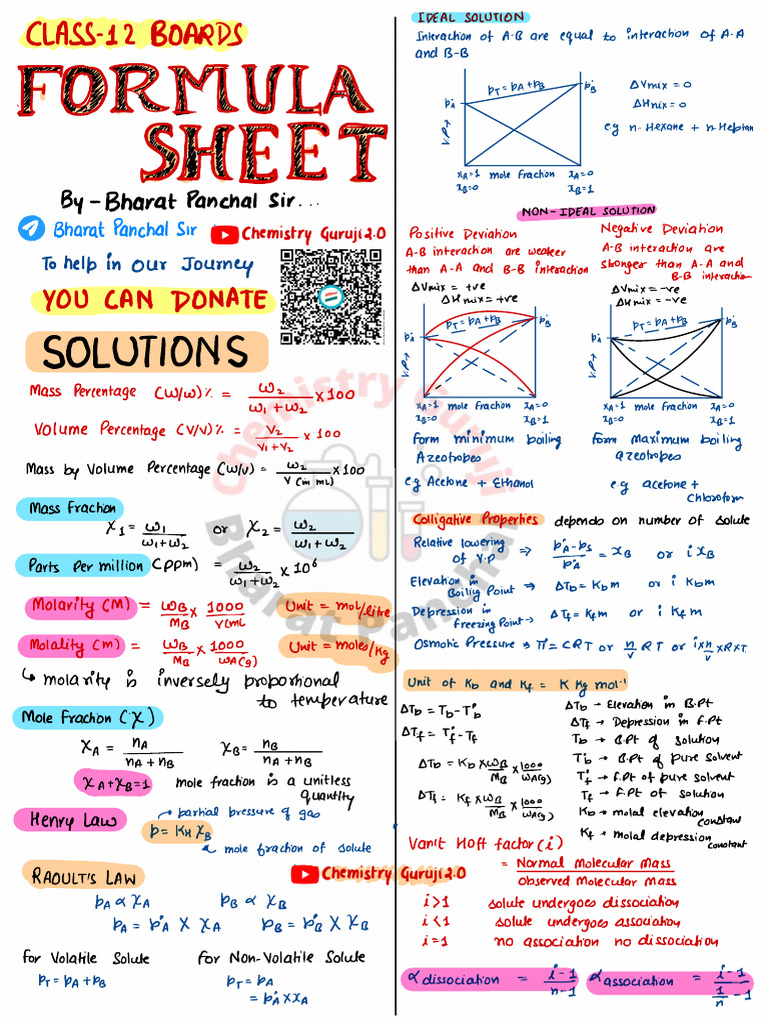 Formula Sheet By Bharat Panchal Pdf Physical Quantities Chemistry