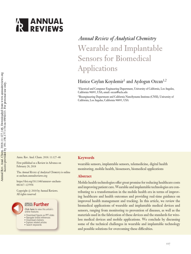 Wearable and Implantable Sensors For Biomedical Applications PDF Wearable Technology