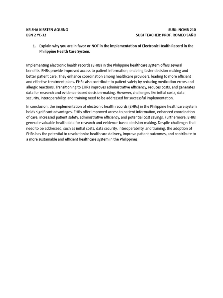 EHR Implementation in Philippine Healthcare | PDF | Science & Mathematics