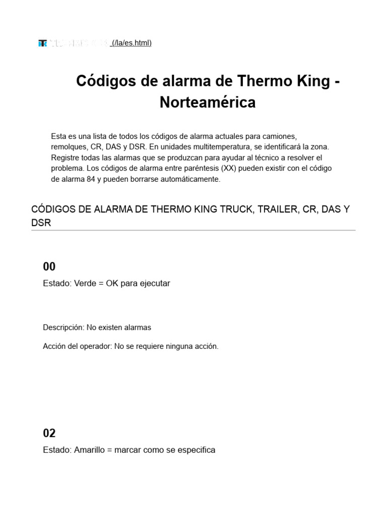 Códigos de Alarma Thermo King PDF Cargador de batería Ciencias