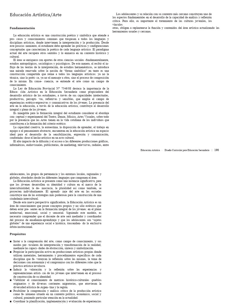 Diseño Curricular de Educación Artística | PDF | Educación en artes ...