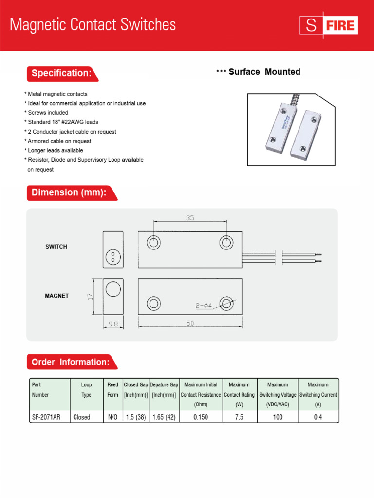 SF-2071AR Magnetic Contact Switches | PDF