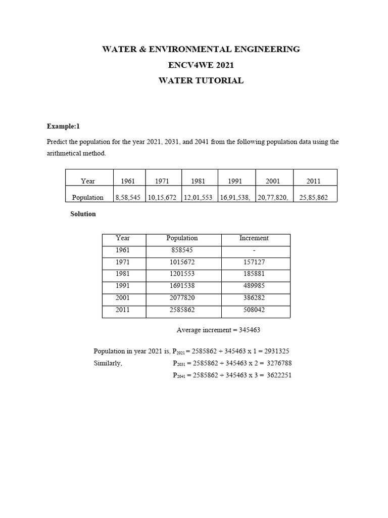 Water Tutorial (Population Estimation) | PDF | Mean | Mathematics