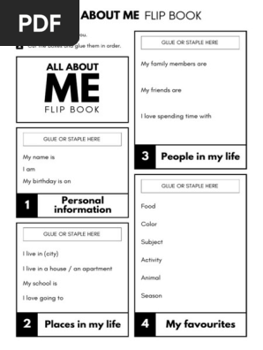 Black and White All About Me Printable Flip Book