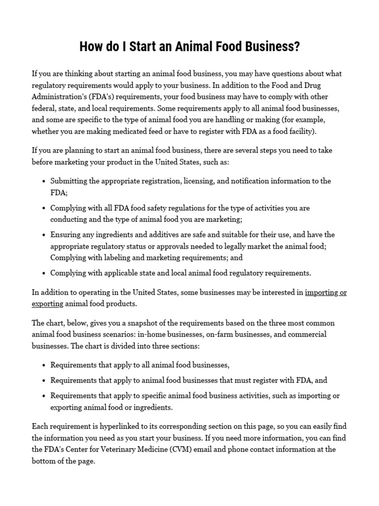 How Do I Start An Animal Food Business FDA PDF Federal Food
