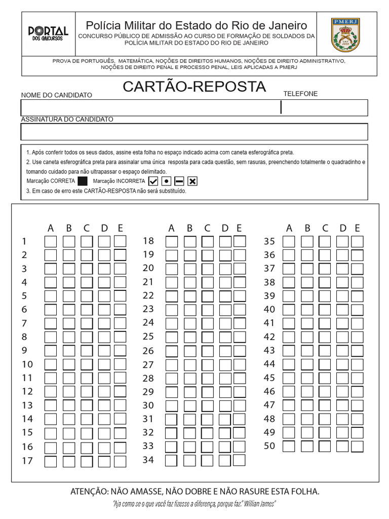 2 - Cartão-Resposta - Simulado Pmerj Portal Dos Concursos | PDF