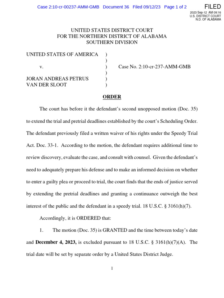 Motion To Continue Order PDF Continuance United States District Court