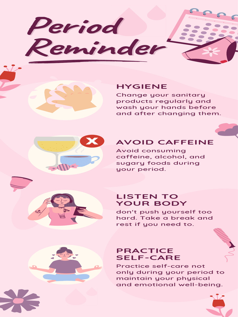 Pink Purple Illustrated Period Self-Care Tips Infographic | PDF