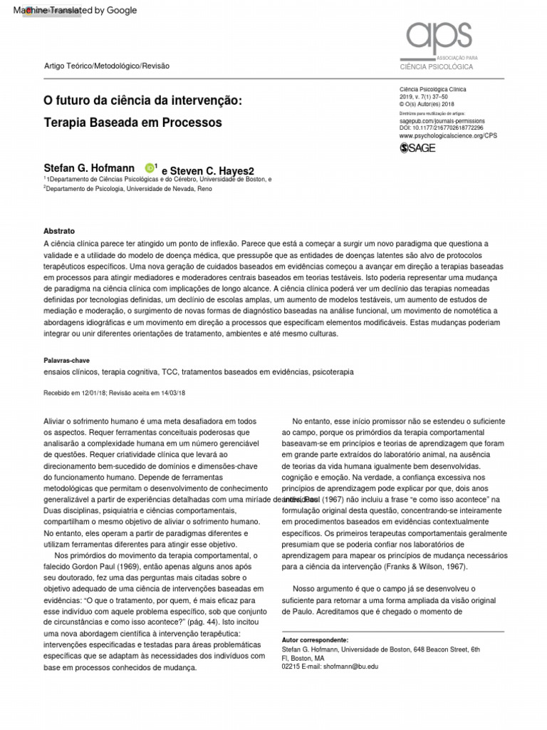 Hofmann hayes 2018 the future of intervention science process based