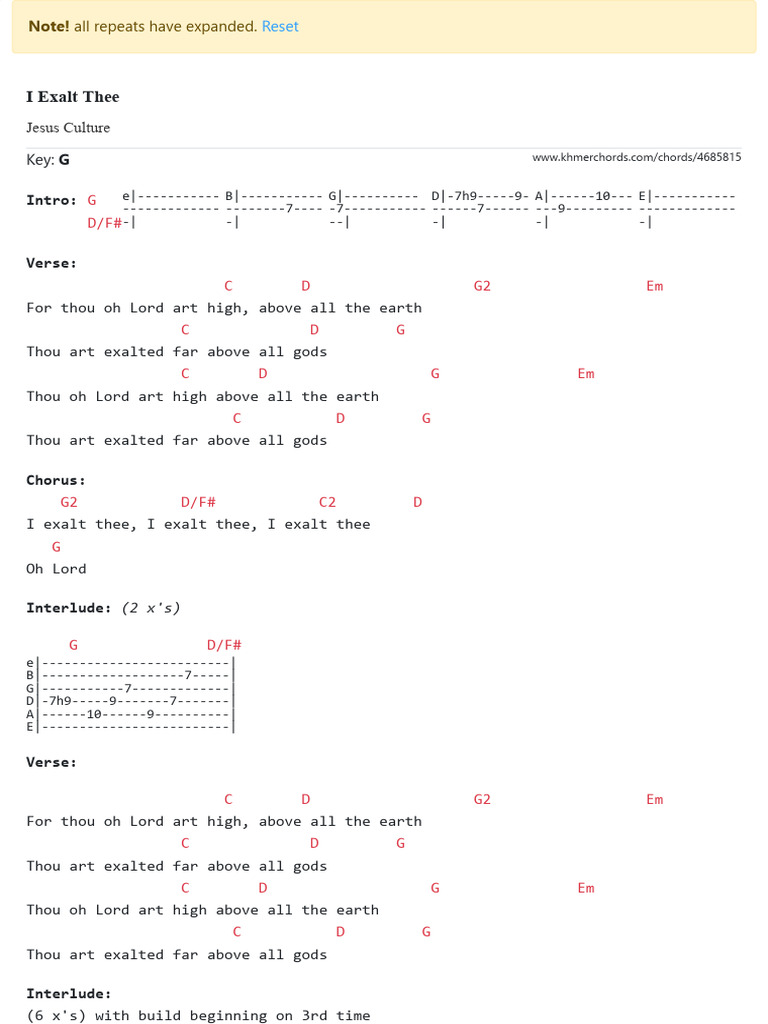 I Exalt Thee Chords Jesus Culture PDF Song Structure