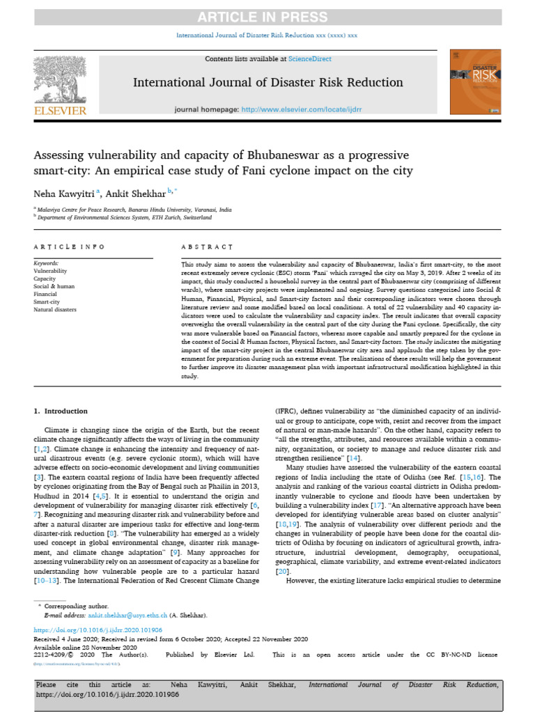Bhubaneswar's Vulnerability to Cyclone Fani | PDF | Risk | Disaster ...