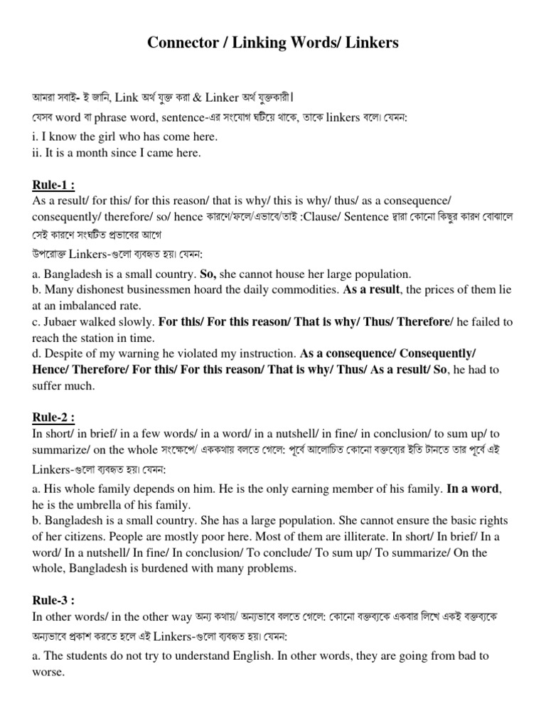 Connectors and Linking Words Guide | PDF | Linguistics | Languages