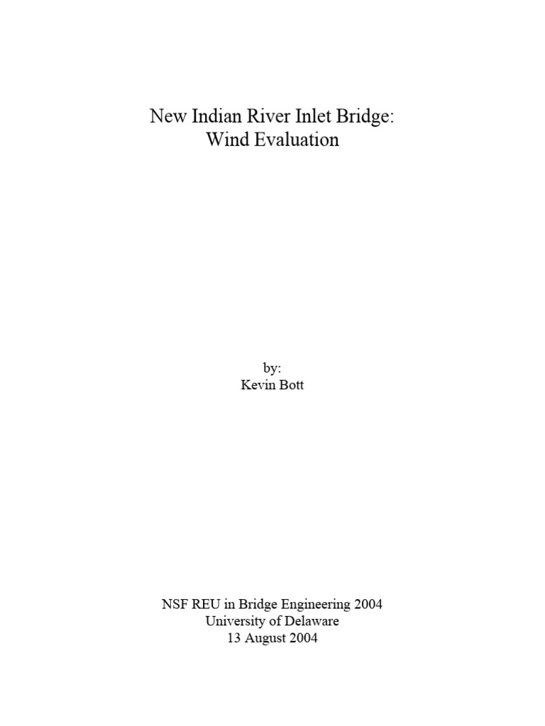 Wind Evaluation New Indian River Inlet Bridge PDF Fluid Dynamics
