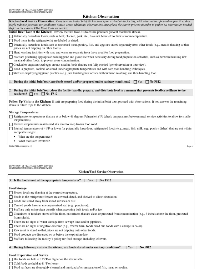 CMS Kitchen Observation Guidelines | PDF | Cooking | Dietitian