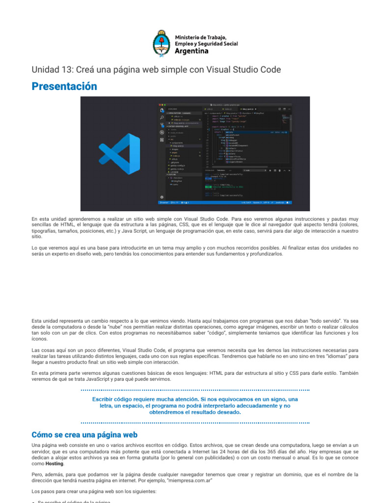 Unidad 13_ Creá una página web simple con Visual Studio Code Con ...