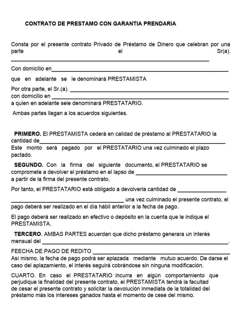 Contrato de Préstamo con Garantía Prendaria | PDF | Interés | Derecho ...