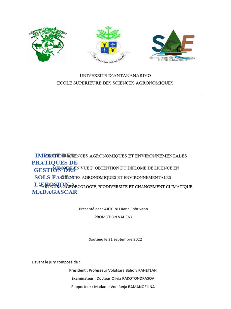 Impact des pratiques de gestion des sols à Madagascar | PDF | Sol ...