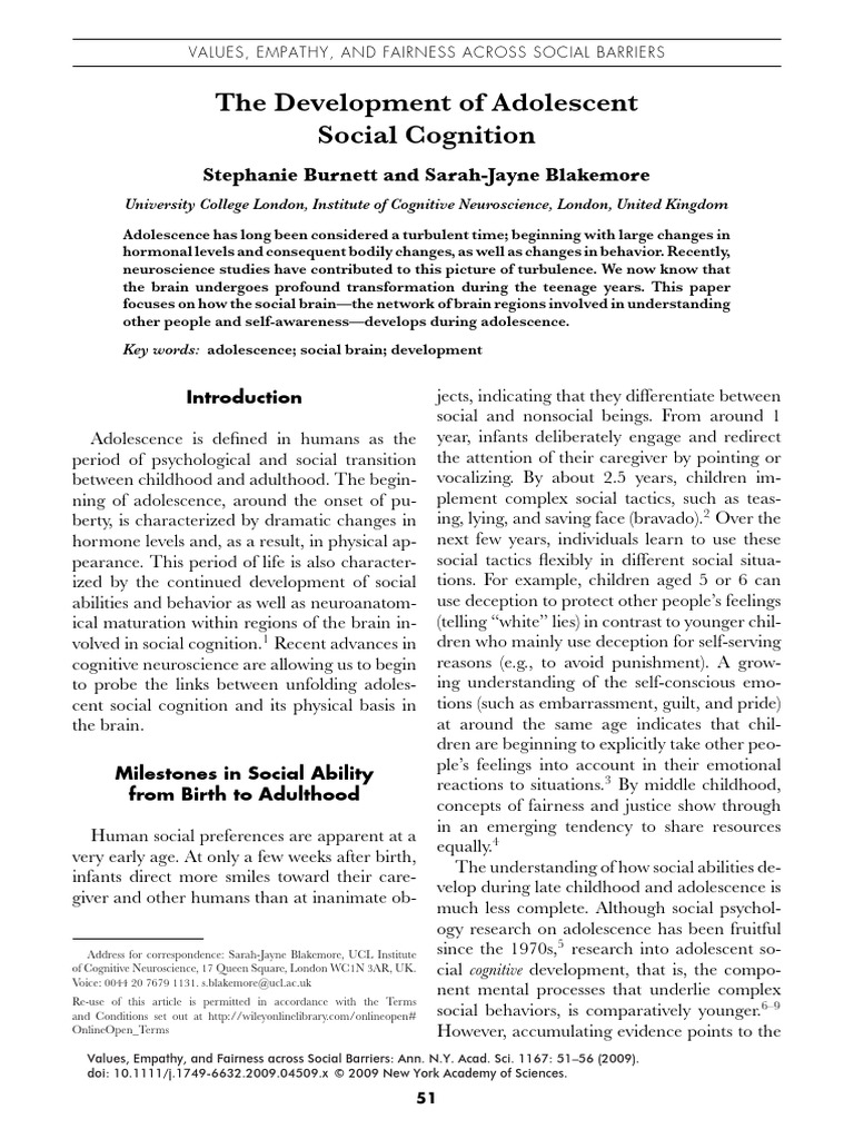 S 2009 The Development of Adolescent Social Cognition PDF Adolescence Emotions
