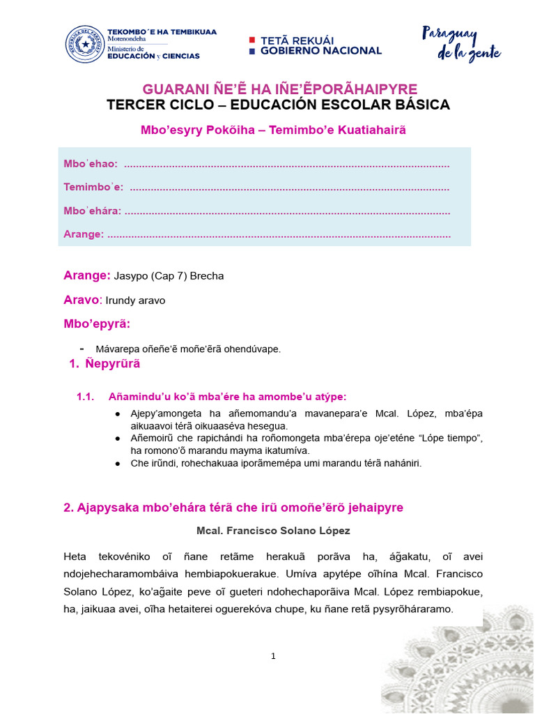 GUA 7° ESTUDIANTE Mávarepa oñe'ẽ moñe'êrã. | PDF