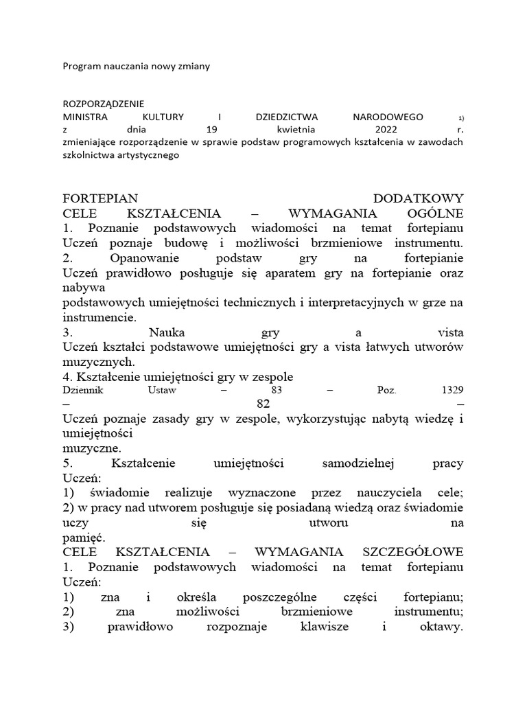 Program Nauczania Nowy Zmiany | PDF