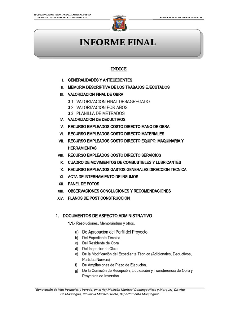 Indice Informe Final Ioarr | Descargar gratis PDF | Economias