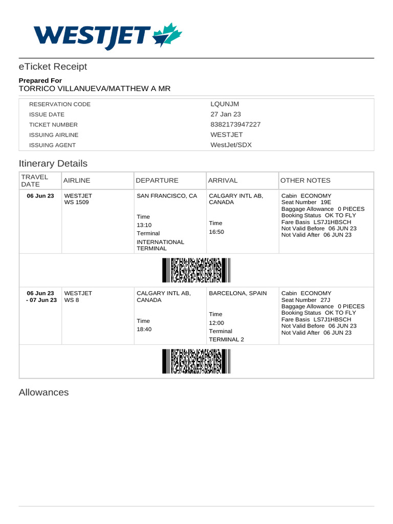 Electronic Ticket Receipt, June 06 For MR MATTHEW A TORRICO VILLANUEVA ...