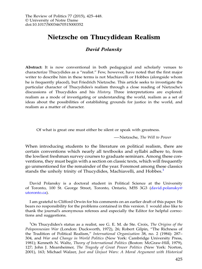 David Polansky - Nietzsche On Thucydidean Realism | PDF | Thucydides | Friedrich Nietzsche
