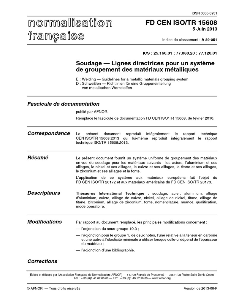 FD Cen Iso-Tr 15608 | PDF | Acier | Organisation internationale de ...