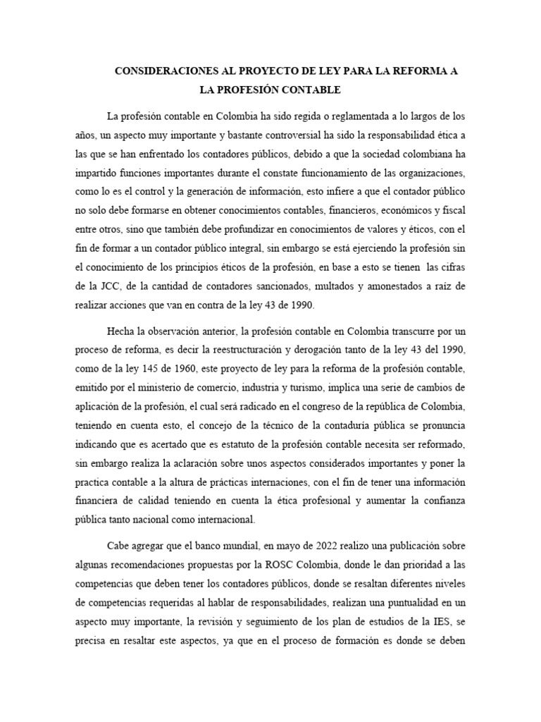 Consideraciones Al Proyecto de Ley para La Reforma A La Profesión ...