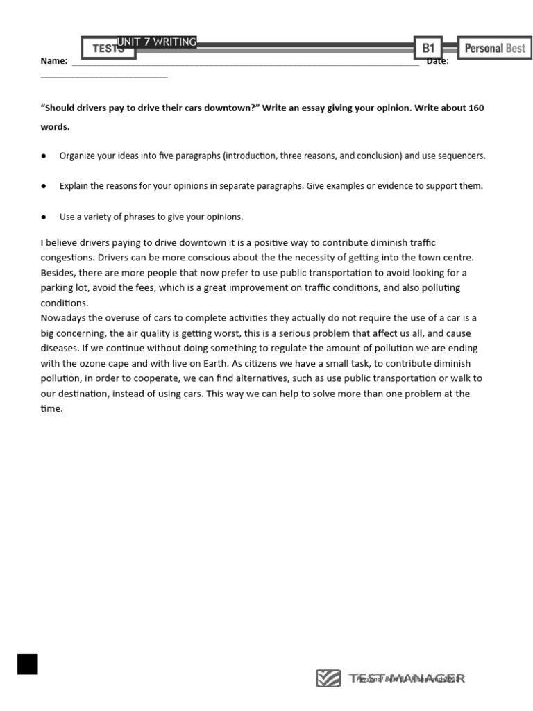 Personal Best B1 AmE Unit 7 Writing Test | PDF
