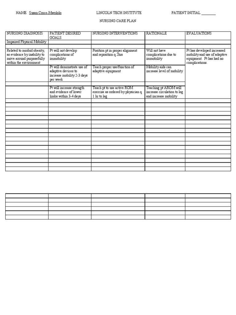 Nursing Care Plan for Impaired Mobility | PDF | Medical Specialties ...