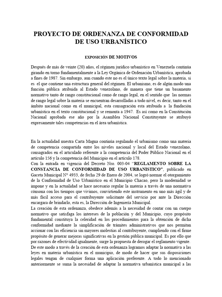 Ordenanza de Conformidad de Uso Urbanístico | PDF | Constitución ...