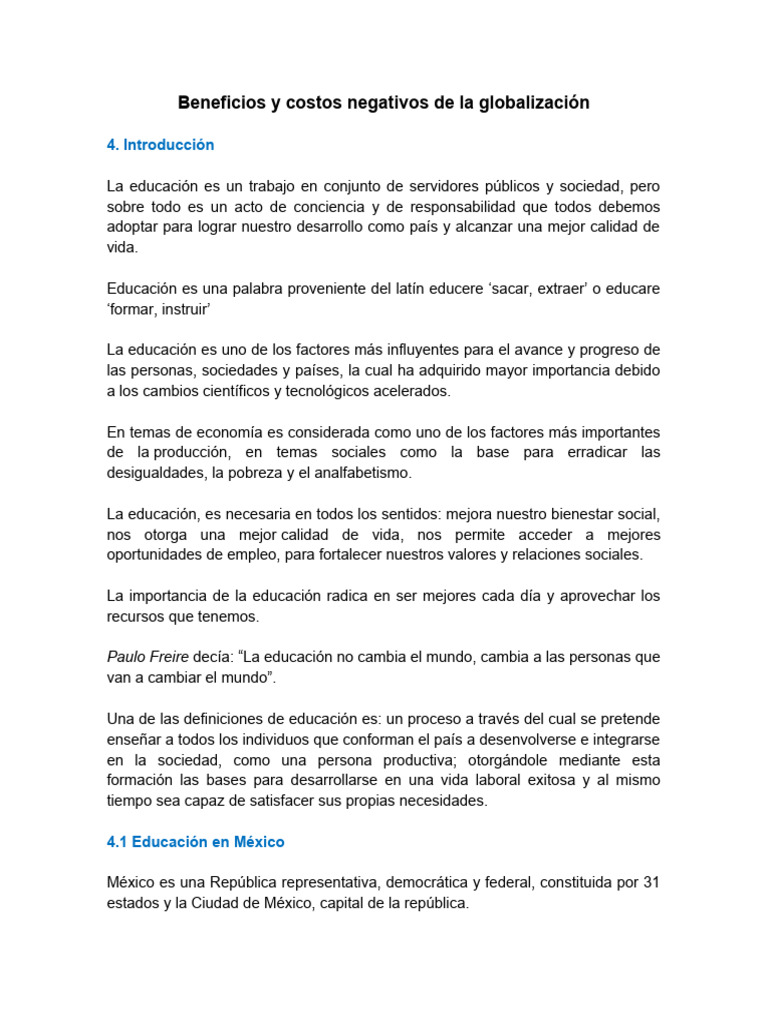 Impacto de la Globalización en Educación | PDF | Educación de la ...