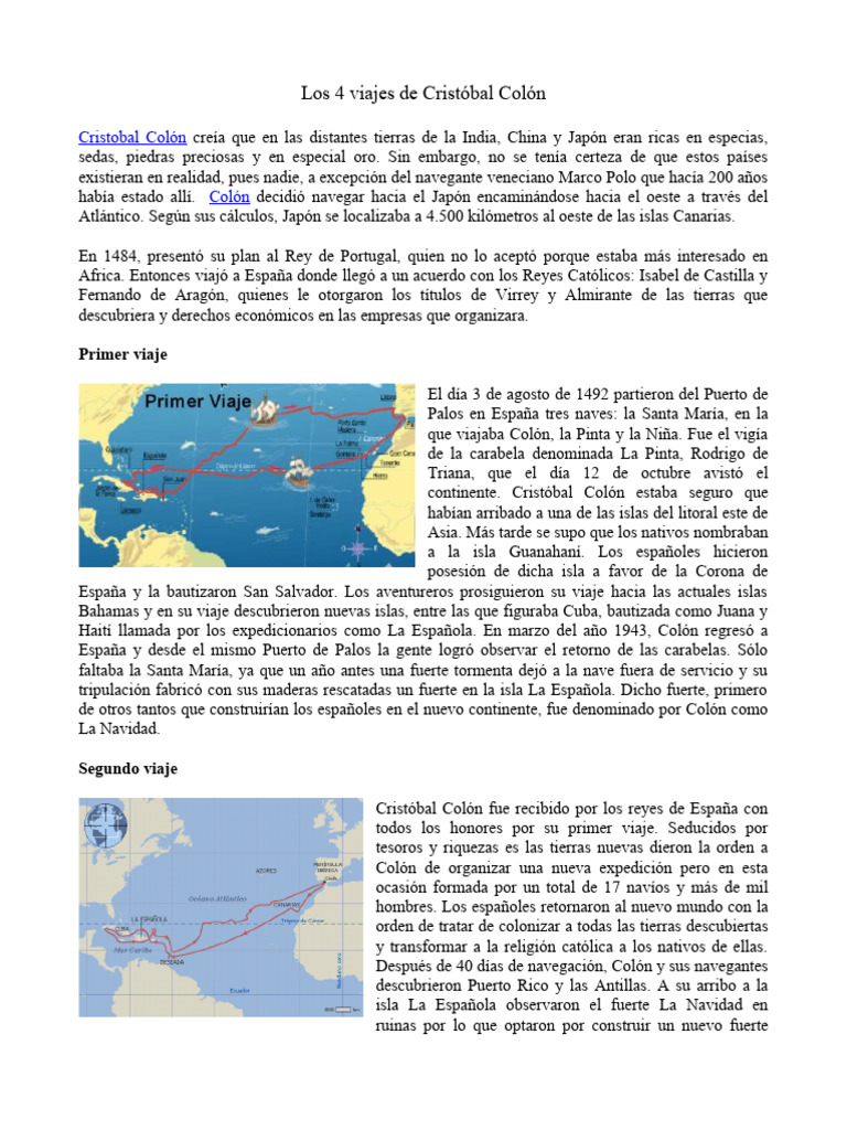 Resumen de los 4 viajes de Colón | PDF | Cristobal colon | Imperio español