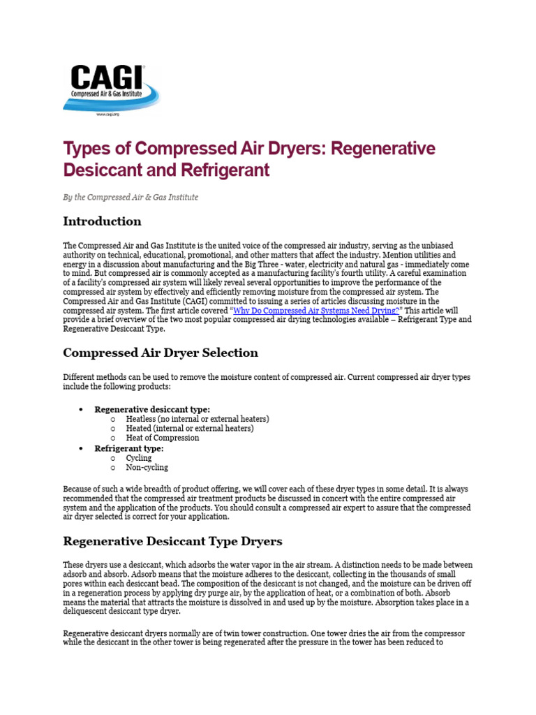 CAGI Article Types of Compressed Air Dryers | PDF | Clothes Dryer ...
