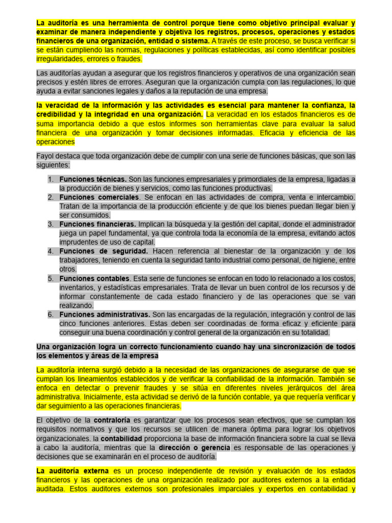 La Auditoría Es Una Herramienta De Control Porque Tiene Como Objetivo