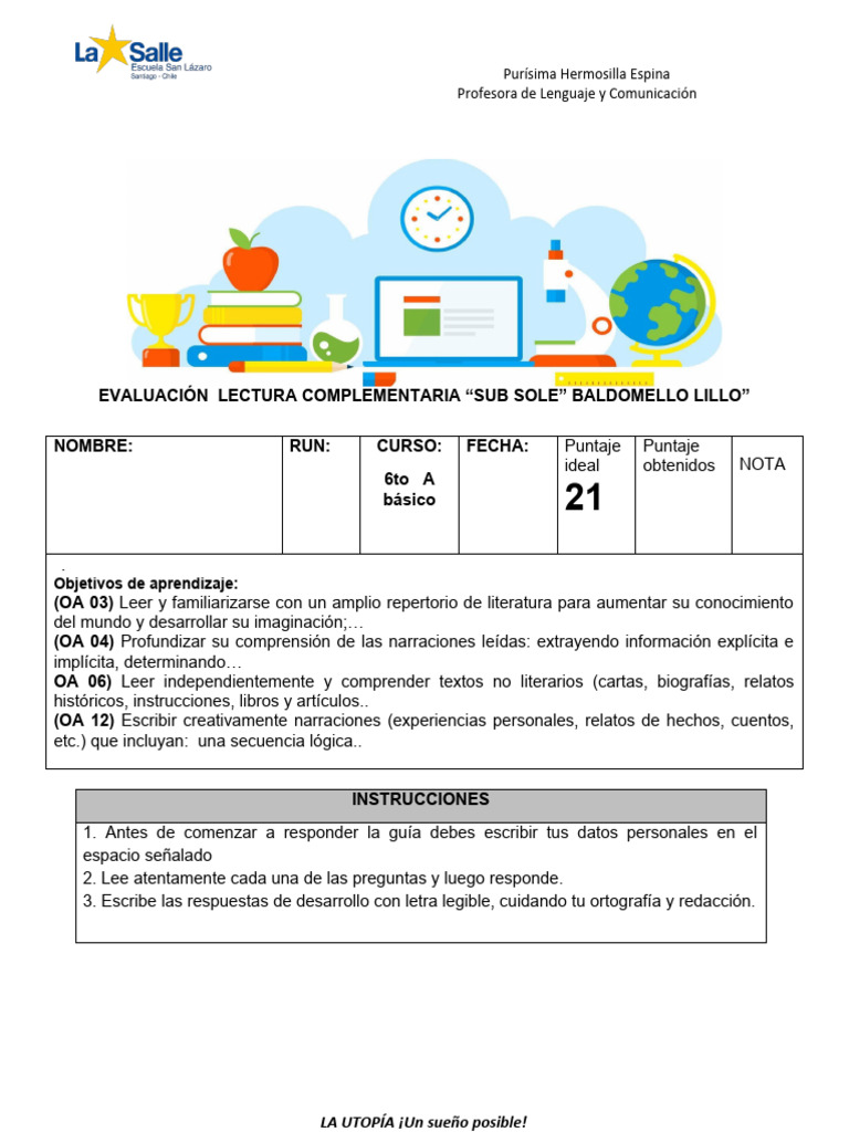 Evaluación de Lectura 