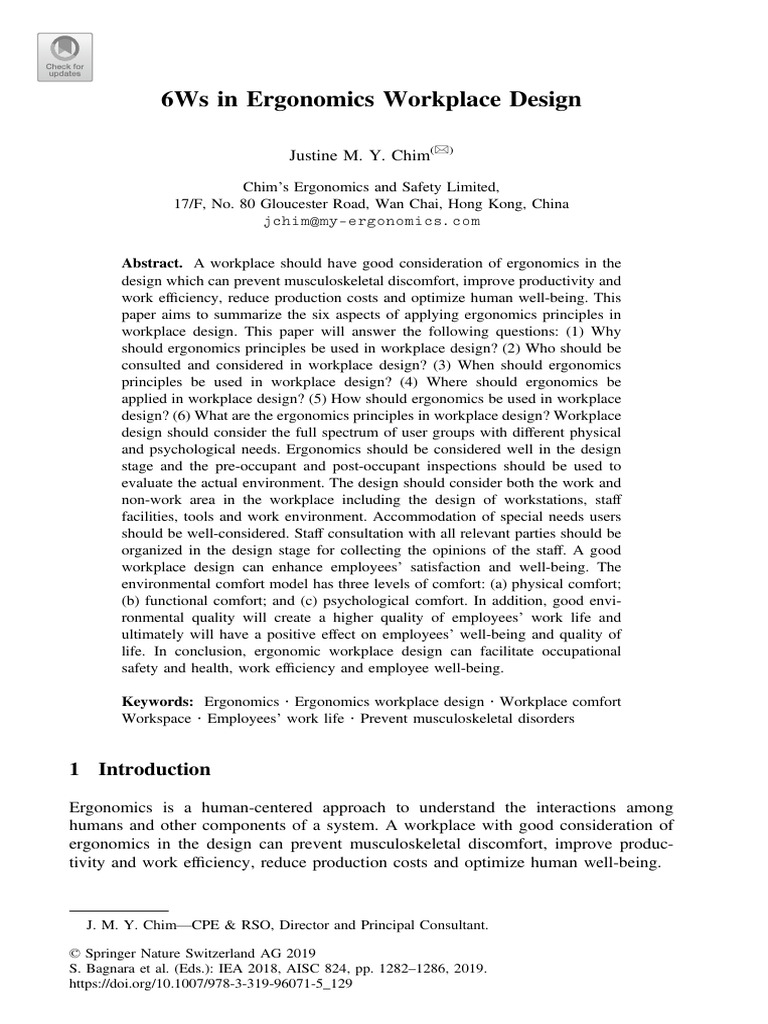 6Ws of Ergonomics in Workplace Design | PDF | Human Factors And Ergonomics