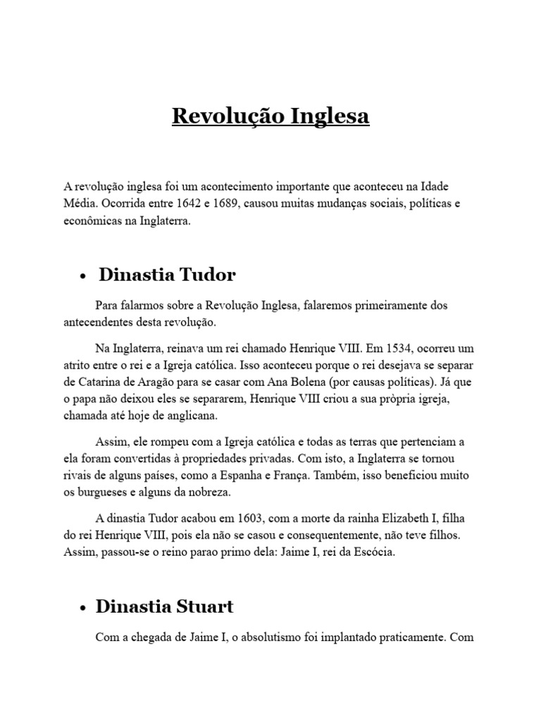 Revolução Inglesa - Tarefa de História | PDF | Guerra Civil inglesa ...