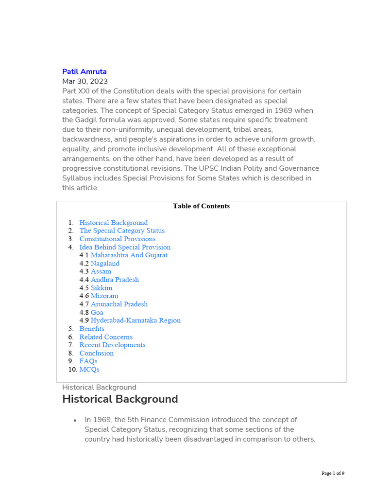 Special Provisions Under Article 371 | PDF | Governance | Justice