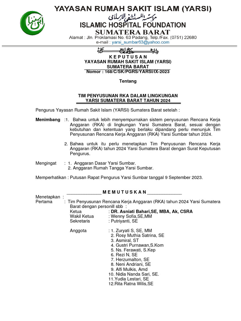 SK TIM Penyusunan RKA 2024 | PDF