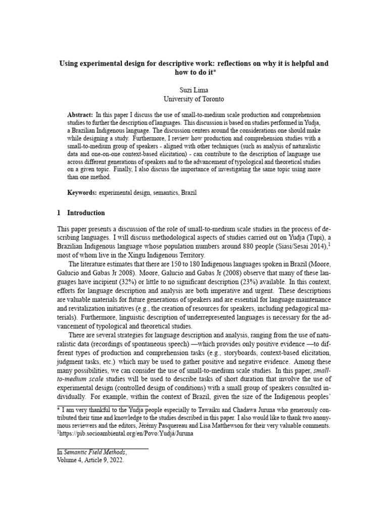 Experimental Design in Language Description | PDF | Noun | Drawing